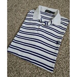 POLO GOLF Ralph Lauren White w/ Blue Stripes Short Sleeve Collar Polo Size Large